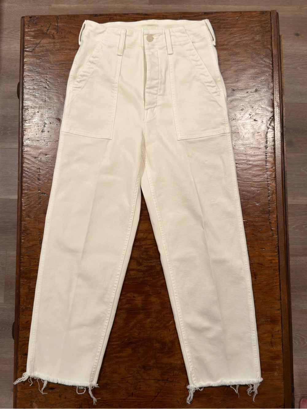 MOTHER Cream Utility Carpenter Jeans Raw Hem Size 23